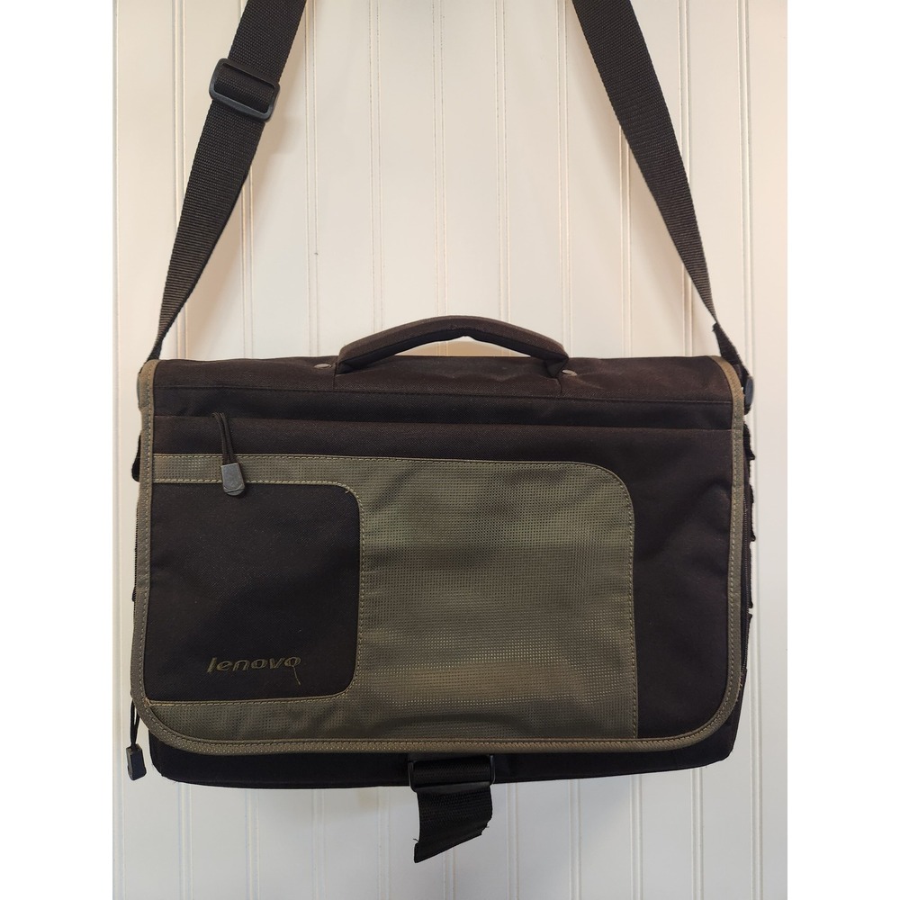 Lenovo Laptop Messenger Bag Black Olive Green Shoulder Strap Briefcase 17x12x3